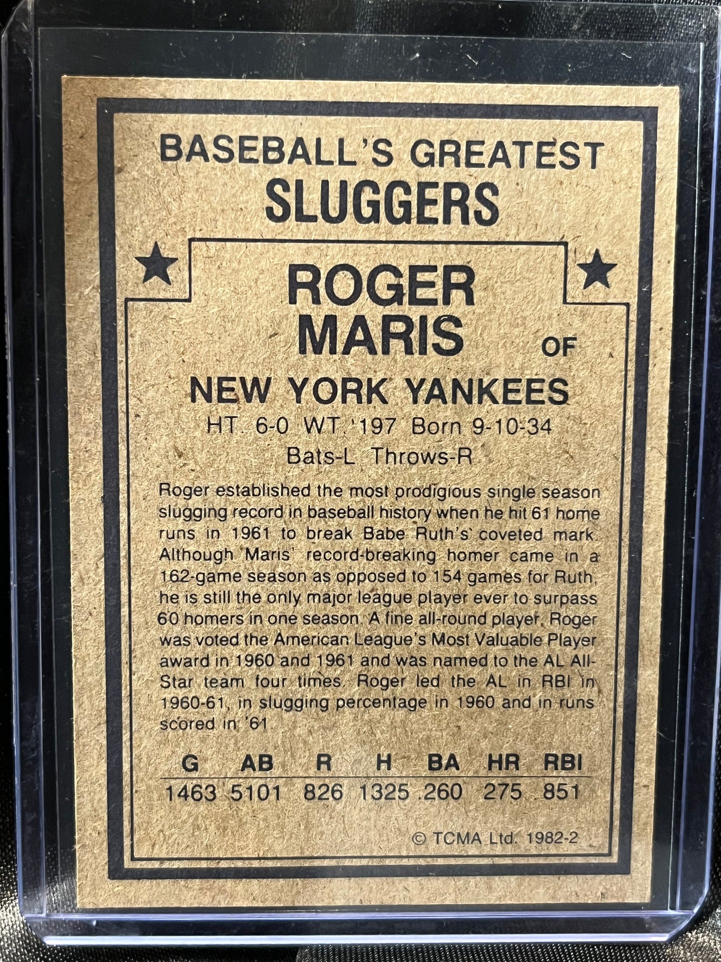 1982 TCMA Baseballs Greatest Sluggers Roger Maris #2 Yankees